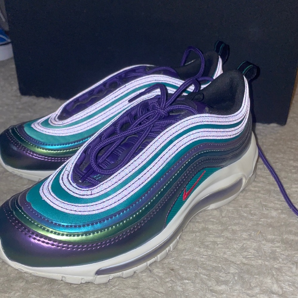 metallic purple and green